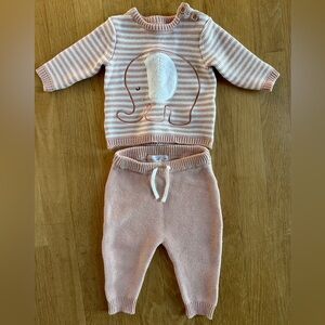 Long sleeve 2 piece outfit with elephant (for baby girl)